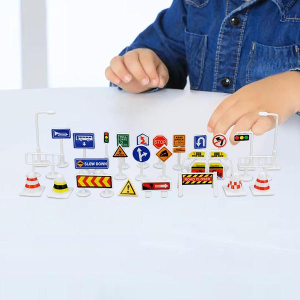 28個 1:64スケール 道路標識プレイセット レイアウト 道路信号 交通玩具 A