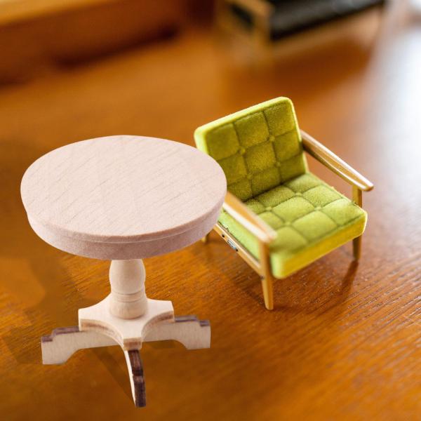 ミニチュアエンドテーブル 1/12 おもちゃシーン家具セット 木製ティーテーブル飾り 子供用おもちゃアクセサリー リビングルーム