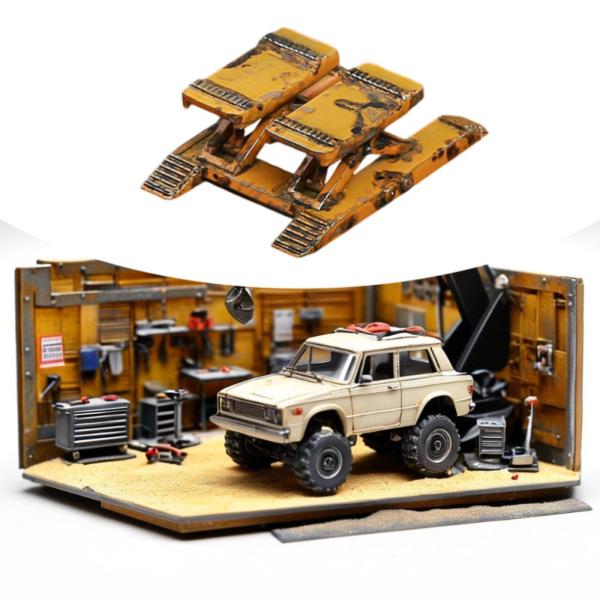 1/64 カーガレージリフター DIY 自動車修理工場シーン クリエイティブオーナメントアクセサリー イエロー