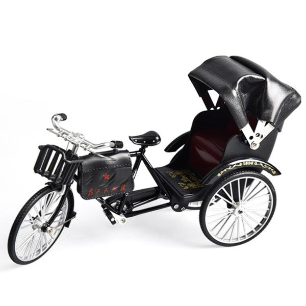 合金製人力車模型 男の子 女の子 子供 大人 コレクター向け ホームデコレーション ブラック 三輪