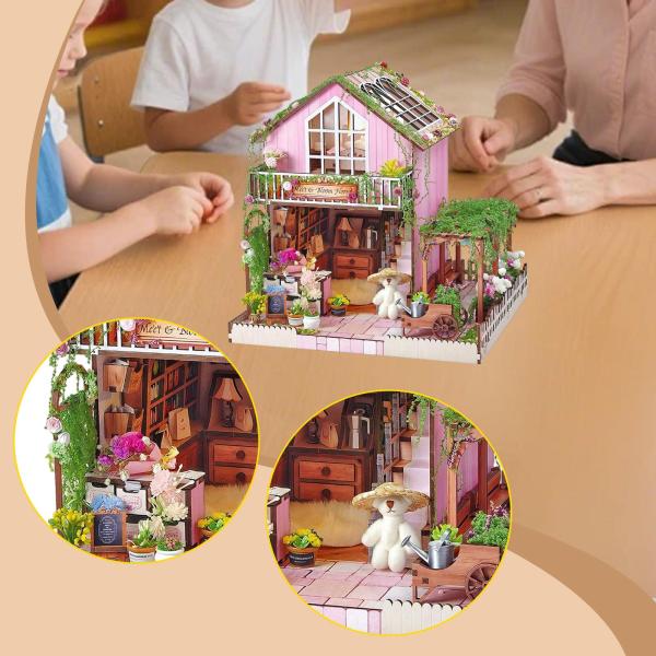 DIY木製ミニチュアドールハウス3Dパズルモデル（ライト付き