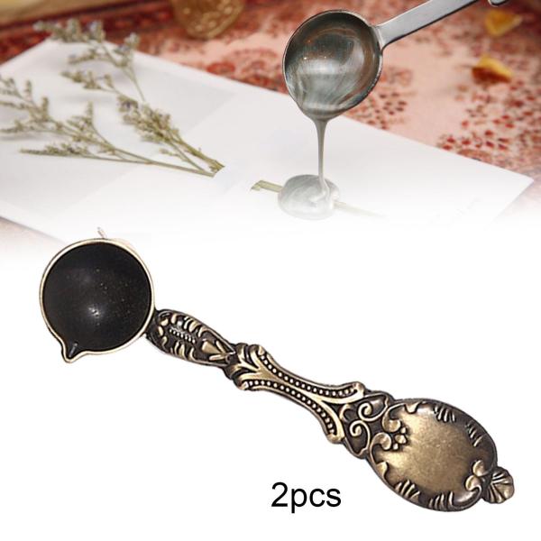 ワックスシーリングスプーン2本、お手入れ簡単、ワックスシールスプーン、招待状、アートクラフト用のワックスシーリング溶解スプーン。