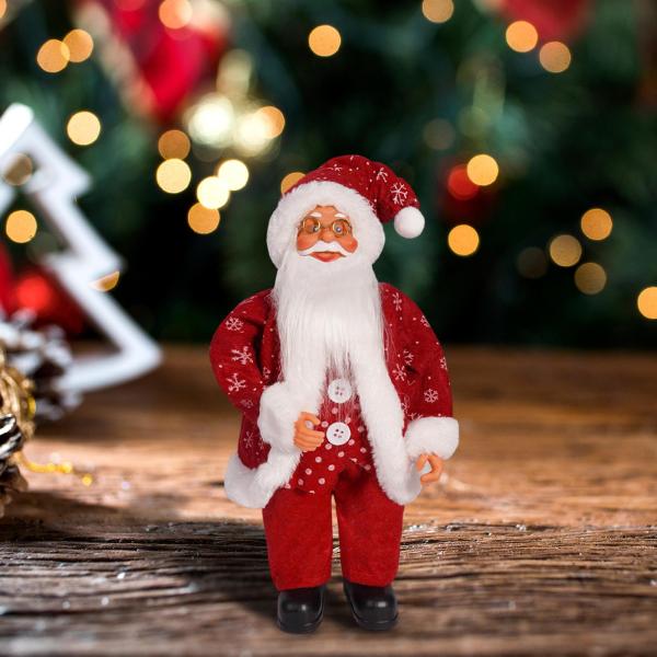 立っているサンタクロースのクリスマスの置物 12インチ 置物 ショップ屋内デスクトップ用 赤 雪の結晶付き