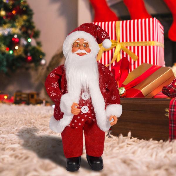 立っているサンタクロースのクリスマスの置物 12インチ 置物 ショップ屋内デスクトップ用 赤 雪の結晶付き
