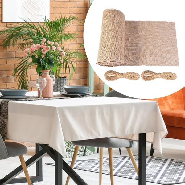 黄麻布ヘッセアンレトロ装飾、仕上げエッジ付きテーブルクロステーブルランナー、DIYクラフト、フェスティバル、ダイニング、ホリデーパーティー用