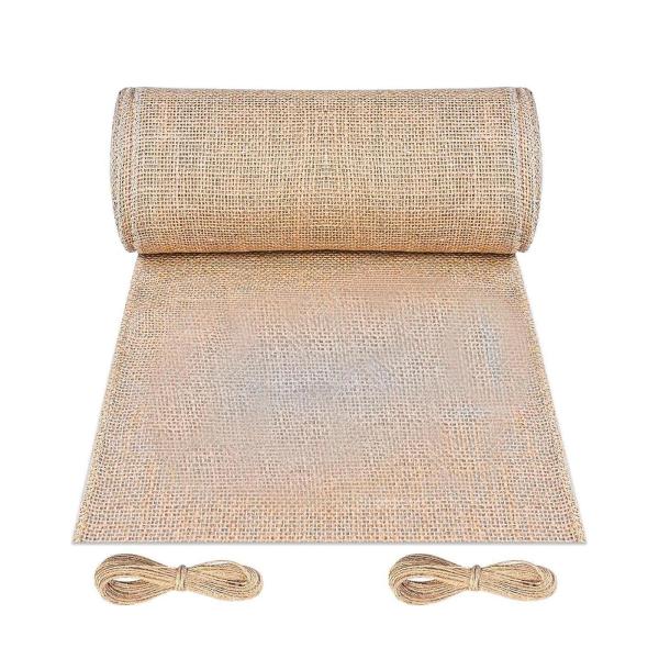 黄麻布ヘッセアンレトロ装飾、仕上げエッジ付きテーブルクロステーブルランナー、DIYクラフト、フェスティバル、ダイニング、ホリデーパーティー用