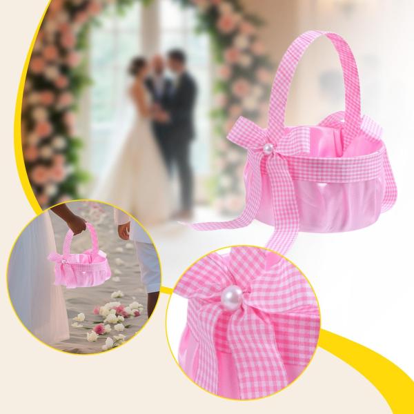 ウェディングバスケット（蝶結び付き）結婚式装飾（セレモニー、花嫁、婚約、ピンク）