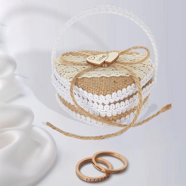 結婚指輪ケース ジュート製 写真撮影用 婚約パーティー記念品 10cm×9.5cm