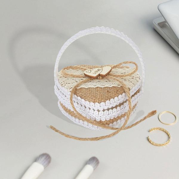 結婚指輪ケース ジュート製 写真撮影用 婚約パーティー記念品 10cm×9.5cm