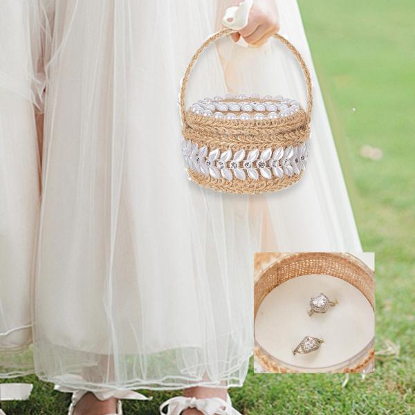 結婚指輪ベアラーボックス 花嫁の結婚指輪ホルダー 黄麻布リングケース ポータブルパーティーキャンディボックス お祝い用ジュエリーボックス