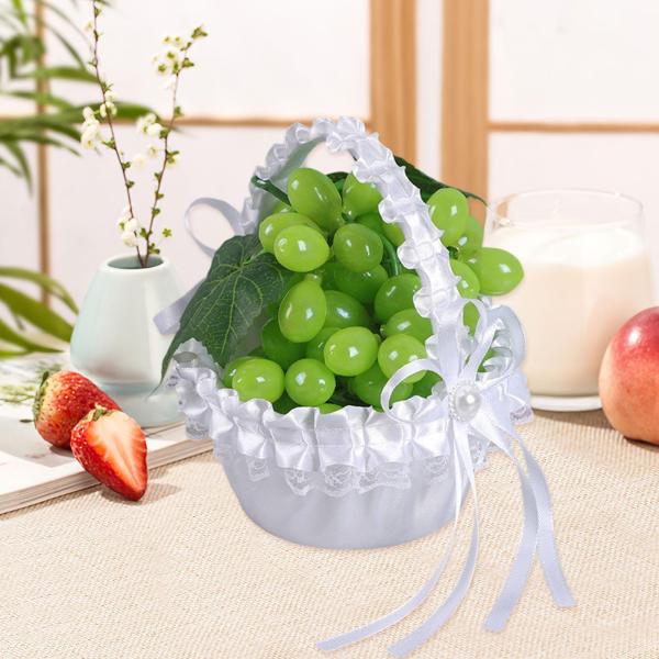 ウェディングフラワーガールバスケット収納バスケットポータブルデコレーションロマンチックコンテナ、蝶結びレース付き、キャンディコレクション、ビーチ用