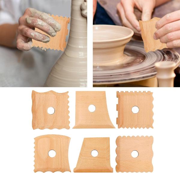 陶芸ツール 陶芸粘土リブ 無垢材 耐久性のある足型シェイパーツール 粘土彫刻ツール 初心者向け DIY用品 6個
