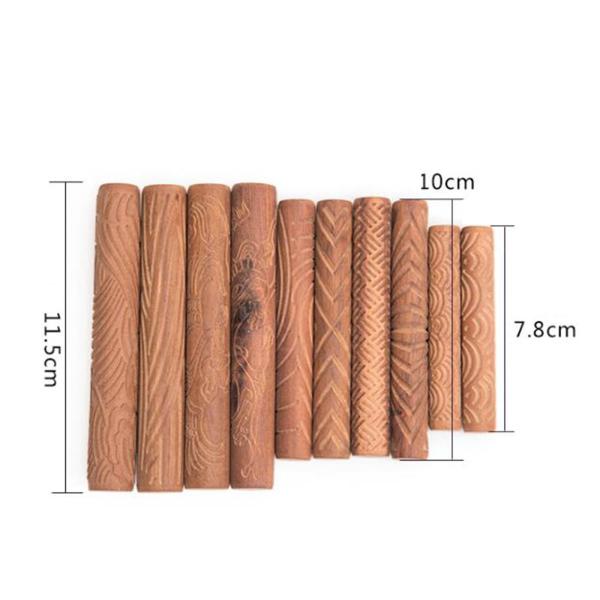 粘土モデリングパターンローラー ハンドメイド 木製テクスチャハンドローラー DIY クラフト 陶器パターンローラー ペストリー クッキー用 10個