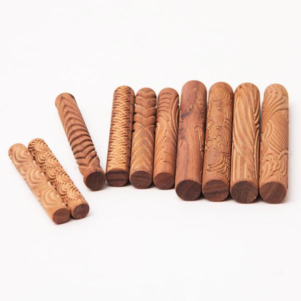 粘土モデリングパターンローラー ハンドメイド 木製テクスチャハンドローラー DIY クラフト 陶器パターンローラー ペストリー クッキー用 10個