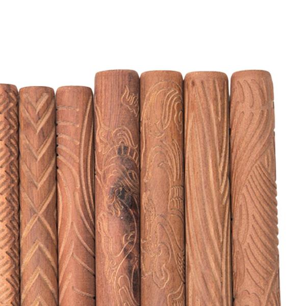 粘土モデリングパターンローラー ハンドメイド 木製テクスチャハンドローラー DIY クラフト 陶器パターンローラー ペストリー クッキー用 10個