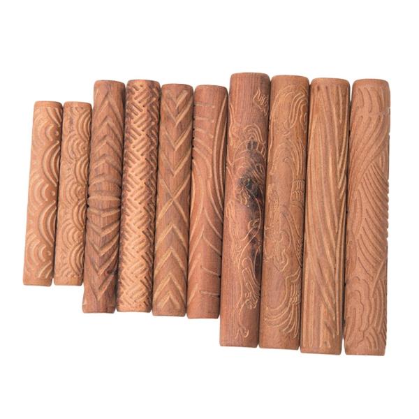 粘土モデリングパターンローラー ハンドメイド 木製テクスチャハンドローラー DIY クラフト 陶器パターンローラー ペストリー クッキー用 10個