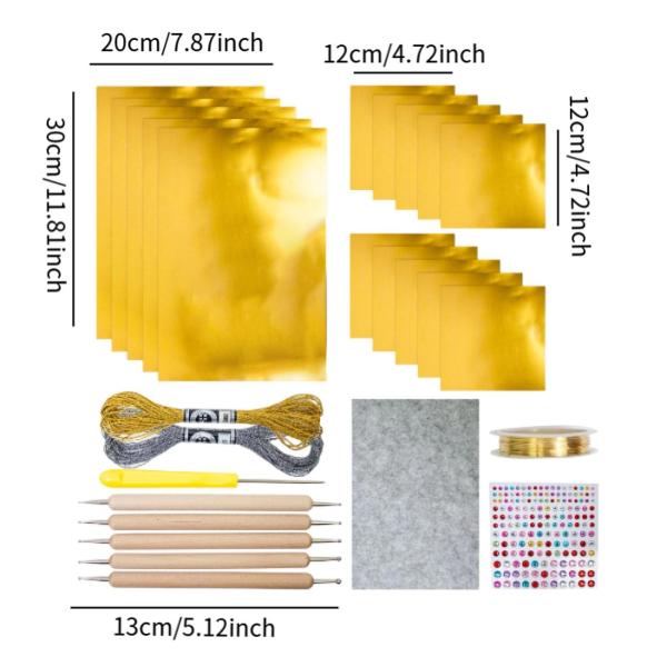 DIYクラフト用箔シートキット 彫刻 エンボス加工 多目的 0.07mm厚 ゴールド