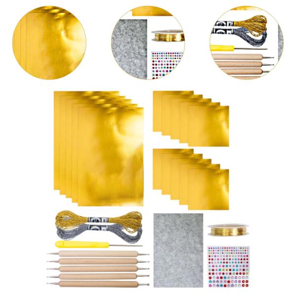 DIYクラフト用箔シートキット 彫刻 エンボス加工 多目的 0.07mm厚 ゴールド
