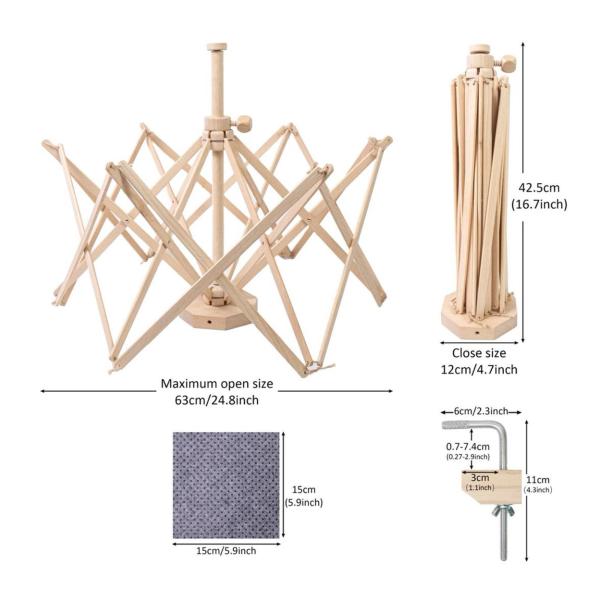 木製の糸巻き傘、軽量、かせ巻き取り器、編み物愛好家のためのかぎ針編みアクセサリー編み糸ホルダー