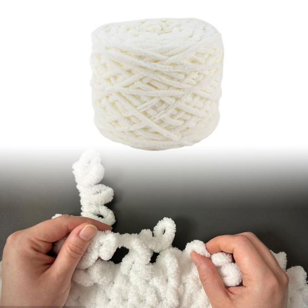 チャンキーシェニール糸 ニットブランケットやぬいぐるみ帽子作りに最適なソフトチャンキー糸 ホワイト