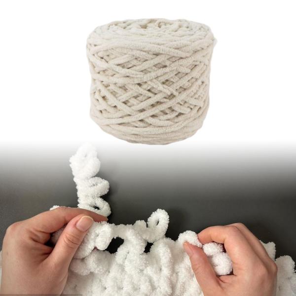 チャンキーシェニール糸 ニットブランケットやぬいぐるみ帽子作りに最適なソフトチャンキー糸 ベージュ