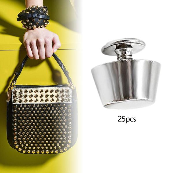 25個入り 合金製 ネイルヘッドリベット 軽量 荷物 DIY レザーハンドバッグ用 シルバー