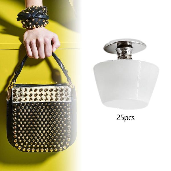 25個入り 合金製 ネイルヘッドリベット 軽量 荷物 DIY レザーハンドバッグ用 ホワイト
