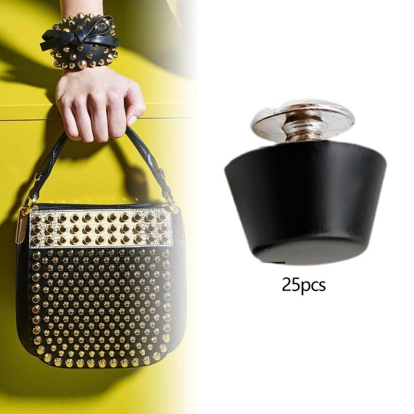 25個入り 合金製 ネイルヘッドリベット 軽量 荷物 DIY レザーハンドバッグ用 ブラック C