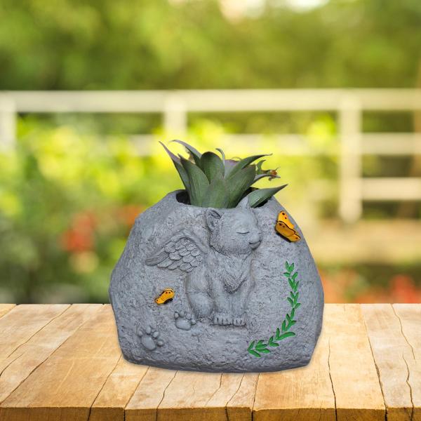 猫ペットの記念石墓石樹脂最後の安らぎの平和植木鉢猫の墓標屋外の庭のパティオ用