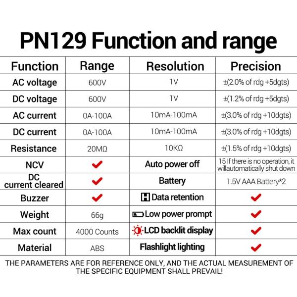 デジタルマルチメーター クランプ式電気マルチメーター PN129 LCDディスプレイ 非接触DC電圧電流マルチメーター ヒューズ車両用