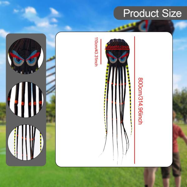 タコ凧 ポータブル 大人用 ソフトパラフォイル凧 公園 裏庭用 ブラック