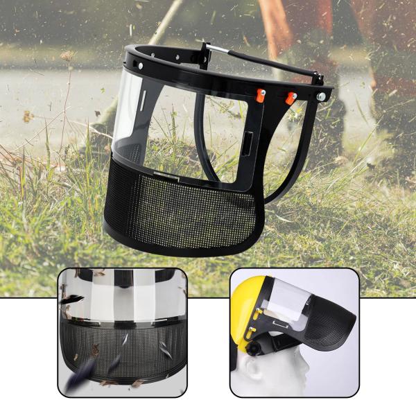 ヘルメット用フェイスシールド  フリップアップ式 飛沫防止 頑丈 アルミ製ブラケット付き スチールワイヤーメッシュ 除草林業伐採作業用