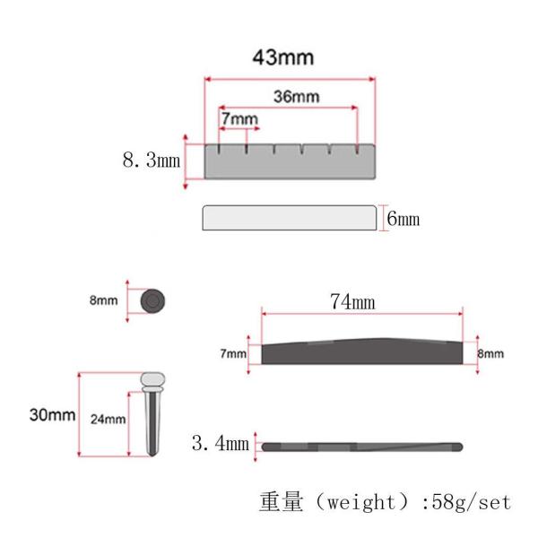 6ピース/個サドルナットセット付きゴールデンブラスブリッジピンに適用アコースティックギターNew