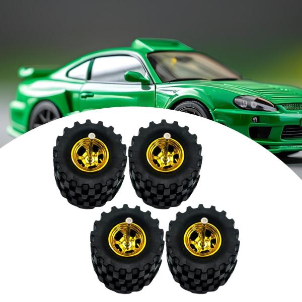 4x 1/64スケール合金ホイールタイヤ 男の子向けギフトアイデア 1:64ダイキャスト車両用 黄色