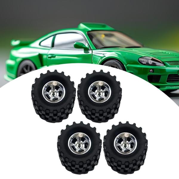 4x 1/64スケール合金ホイールタイヤ 男の子向けギフトアイデア 1:64ダイキャスト車両用 シルバー
