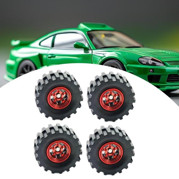 4x 1/64スケール合金ホイールタイヤ 男の子向けギフトアイデア 1:64ダイキャスト車両用 赤