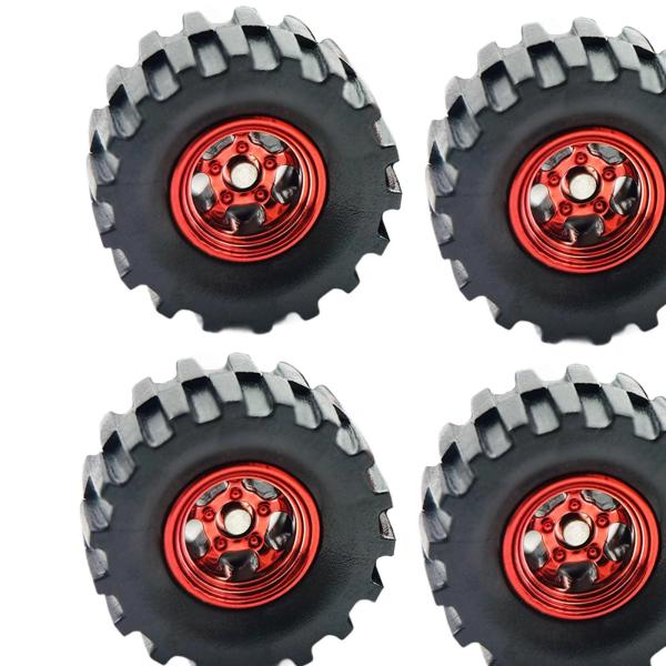 4x 1/64スケール合金ホイールタイヤ 男の子向けギフトアイデア 1:64ダイキャスト車両用 赤