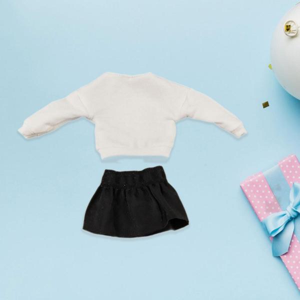 1/12 長袖プルオーバーとスカート 6インチ女性アクションフィギュア BJD 人形用 ホワイトトップ