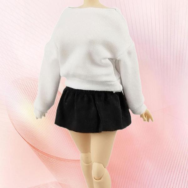 1/12 長袖プルオーバーとスカート 6インチ女性アクションフィギュア BJD 人形用 ホワイトトップ