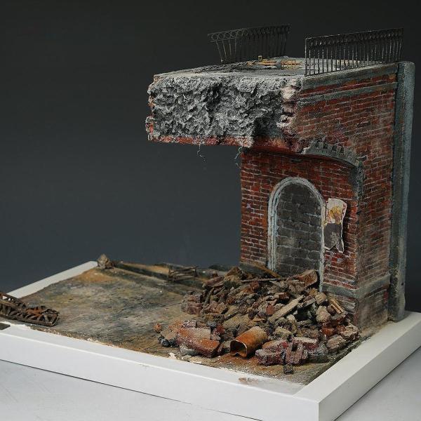 煉瓦橋のある風景　ジオラマ 1/35 ミニチュア 橋 建築 家 コレクション 装飾 シーン スタイル A