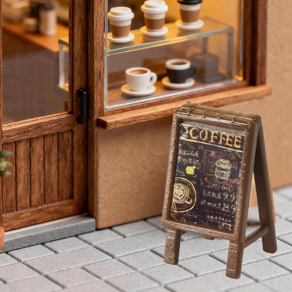 1/64 ドールハウス コーヒーバー看板、小さなコーヒークラブメニュー、1:64 Aフレーム黒板看板 ジオラマ用、趣味の工芸品、ショップ