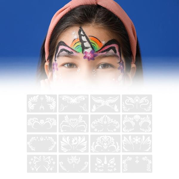 16xフェイスペイントステンシルフェイスペイントテンプレートポータブルメイクアップサプライ再利用可能なフェイシャルペイントステンシル舞台パフォーマンス