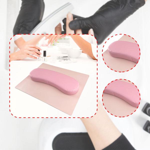 ネイルアートハンドピローとテーブルマットツール PUレザー ホームネイルアートサロン用 ピンク
