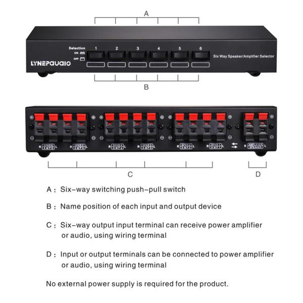 6ゾーンステレオスピーカーアンプセレクターコンパレータースイッチボックスハブ