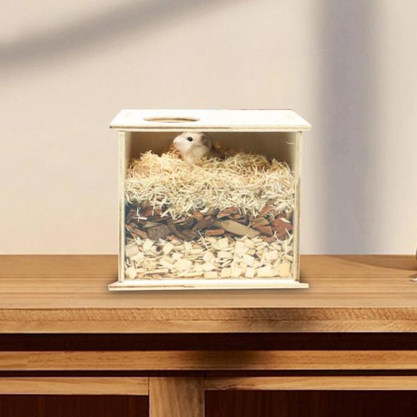 16cm×13cm×14cm 木製ハムスターケージ 目に見えるハムスター アクリル製掘削ボックス 木製