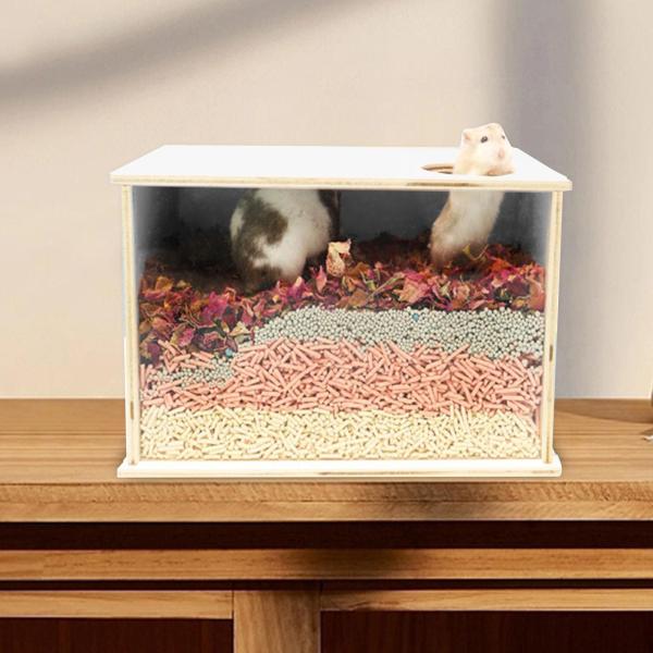 25cm×15cm×15cm 木製ハムスターケージ 目に見えるハムスター アクリル製掘削ボックス 木製
