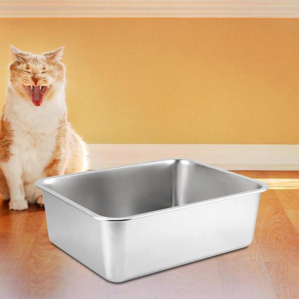 猫用トイレ ステンレス鋼 大型オープントップ ペット用トイレ 猫砂盆地 60cmx40cmx10cm