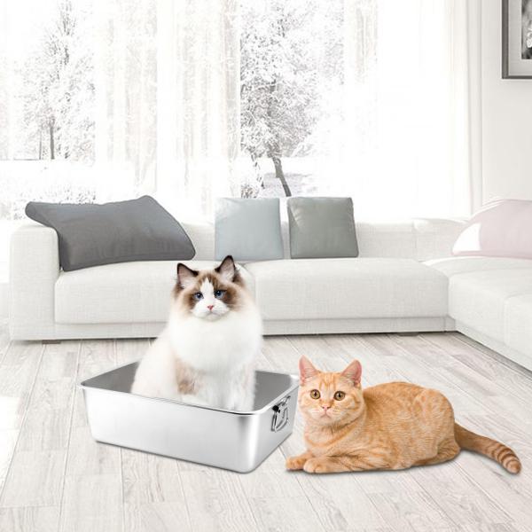 50x35x15cm ハンドル付き 猫砂トレイ ステンレス製トイレトレイ 子猫用トイレ