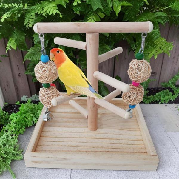 木製鳥かごスタンド アクティビティ ラブバード インコ オカメインコ オウム スタンド おもちゃ 登山はしごフィンチ 咀嚼おもちゃ付き オウム プレイ