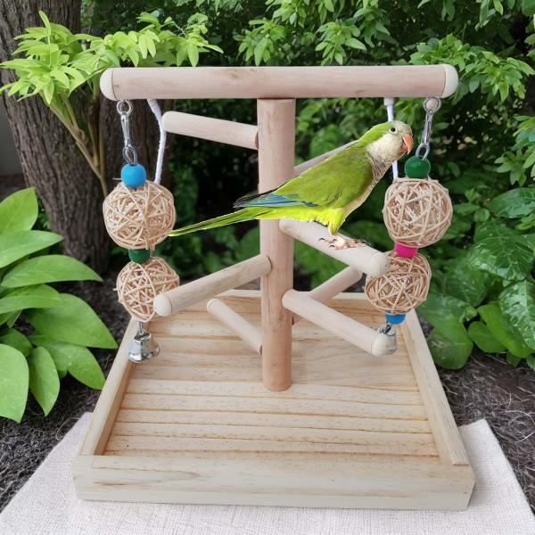 木製鳥かごスタンド アクティビティ ラブバード インコ オカメインコ オウム スタンド おもちゃ 登山はしごフィンチ 咀嚼おもちゃ付き オウム プレイ